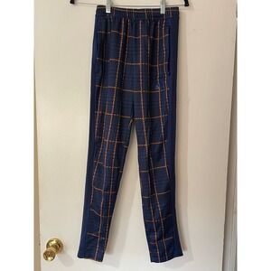 Adidas‎ Track Pants Plaid Houndstooth Orange Blue Athletic Zipper Ankle Size XS